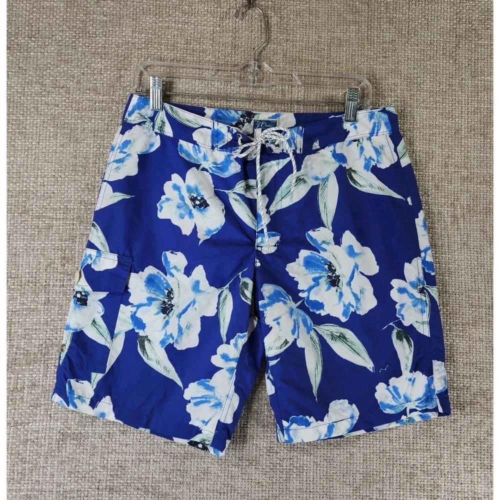 J.Crew Long Board Shorts‎ Lined Mens 31 Blue Floral 9
